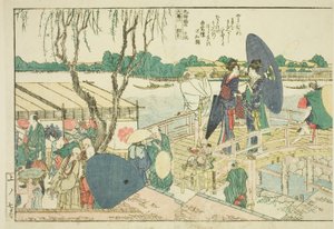 Oldalak a "Panoráma kilátások a Sumida folyó partján (Ehon Sumidagawa ryogan ichiran)" című illusztrált könyvből alkotó: Katsushika Hokusai