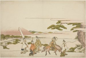 Ariwara no Narihira keleti útjának paródiája alkotó: Katsushika Hokusai