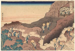 A csúcsra felkapaszkodó zarándokok, a „A Fuji-hegy harminchat látképe” című sorozatból alkotó: Katsushika Hokusai