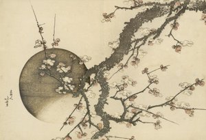 Szilvavirág és a Hold a Fuji hegy tavasszal című könyvből alkotó: Katsushika Hokusai