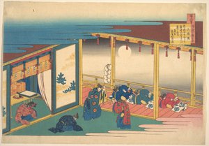 Sanjō-in verse, a „Száz vers, amelyet az ápolónő magyaráz el” (Hyakunin isshu uba ga etoki) című sorozatból alkotó: Katsushika Hokusai