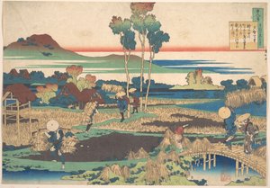 Tenchi Tennō verse, a „Száz vers, amelyet az ápolónő magyaráz el” (Hyakunin isshu uba ga etoki) című sorozatból alkotó: Katsushika Hokusai