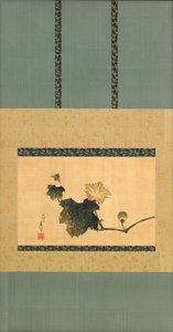 Tök, szőlő és lólégy, Edo-korszak, 1825 körül (tinta és szín selyemen) alkotó: Katsushika Hokusai
