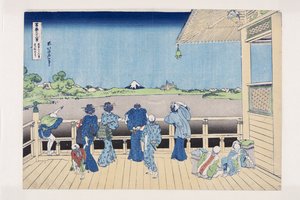 Az Ötszáz Arhat templomának Sazai terme (Gohyaku Rakan-ji Sazaid?) (színes fatömbnyomat) alkotó: Katsushika Hokusai
