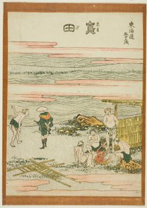 Shimada, a "Tokaido ötvenhárom állomása (Tokaido gojusan tsugi)" sorozatból alkotó: Katsushika Hokusai