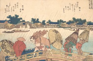 Zuhany az Új Yanagi hídnál, 1806. alkotó: Katsushika Hokusai