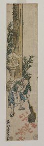 Shrine Attendant gereblyézte juharleveleket alkotó: Katsushika Hokusai