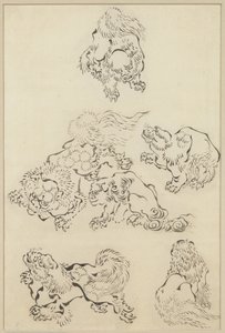 Hat oroszlán alkotó: Katsushika Hokusai