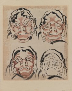Négy arc vázlata (tinta papíron) alkotó: Katsushika Hokusai