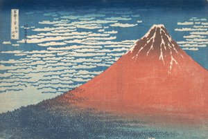 Déli szél, tiszta égbolt Gaifu kaisei, más néven Red Fuji, a Thirt... sorozatból, kb. 1830-32. alkotó: Katsushika Hokusai
