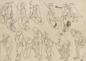 Tanulmányok sánta zarándokokról, Edo-korszak (tinta papíron) alkotó: Katsushika Hokusai