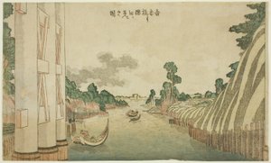 A Sumida folyó az Azuma hídról nézve (Azumabashi yori Sumida wo miru no zu), egy nyugati stílusú tájképcsoportból. alkotó: Katsushika Hokusai