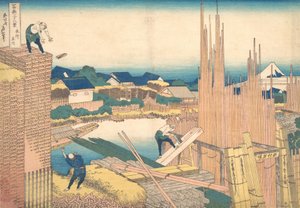 A Tachikawa tagja, Honjo Tachikawa, a f rom teserie stilty-san x Vie ws of f szintén szerencse. .. .. , szúnyog. 1830-32. alkotó: Katsushika Hokusai