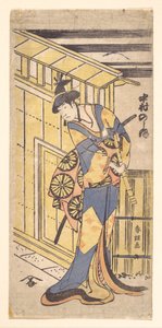 Nakamura Noshio II színész női szerepben, kezében egy szakuhacival (bambuszfuvola) alkotó: Katsushika Hokusai