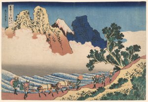 A Fudzsi-hegy háta a Minobu-folyóról nézve (Minobugawa Urafuji), a Harminchat kilátás a Fudzsi-hegyre (Fugaku sanjūrokkei) sorozatból alkotó: Katsushika Hokusai