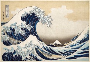 A nagy hullám Kanagawánál a „36 kilátás a Fudzsi-hegyre” sorozatból; 1831 (kézzel színezett fatömbnyomat) alkotó: Katsushika Hokusai