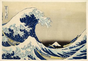 A nagy hullám Kanagawánál a 36 Views of Mount Fuji sorozatból; 1831 (kézzel színezett fatömbnyomat)