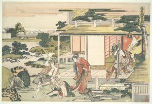 A 47 hűséges ronin szövetsége (Chūshingura), VII. felvonás: A teaház jelenete. Ich iriki Heiyemon kirángatja a kémet, Kudayūt alkotó: Katsushika Hokusai
