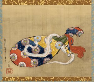 Benteni lant és fehér kígyó, Edo-korszak, 1847 (tinta és szín selyemen) alkotó: Katsushika Hokusai