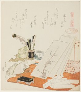 A Stúdió, a The White Shell (Shiragai) illusztrációja, a „Megfelelő játék Genroku-kori vershéjakkal (Genroku kasen kai awase)” sorozatból. alkotó: Katsushika Hokusai