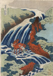 A Yoshitsune lómosó vízesés Yoshinónál, Izumi tartományban alkotó: Katsushika Hokusai