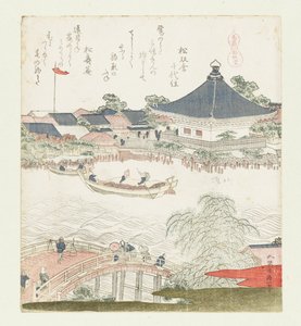 A Sumida folyó partja, Komatomeishi. Triptichon az Umazukushi sorozatból, jobb rész, 1822. alkotó: Katsushika Hokusai