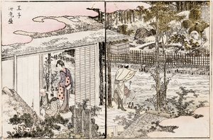 Az Ebiya étterem Ojiban. Az Örömök a keleti fővárosban, 1802 sorozatból. alkotó: Katsushika Hokusai
