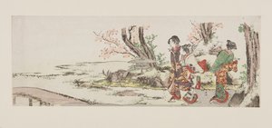 Három nő nézi a cseresznyevirágot (színes fatömbnyomat) alkotó: Katsushika Hokusai
