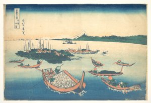 Tsukudajima a Musashi tartományban (Buyō Tsukudajima), a „A Fuji-hegy harminchat látképe” (Fugaku sanjūrokkei) című sorozatból alkotó: Katsushika Hokusai