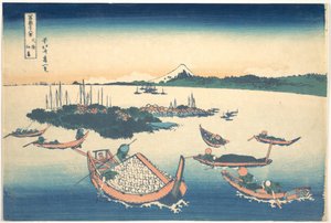 Tsukudajima a Musashi tartományban (Buyō Tsukudajima), a „A Fuji-hegy harminchat látképe” (Fugaku sanjūrokkei) című sorozatból alkotó: Katsushika Hokusai
