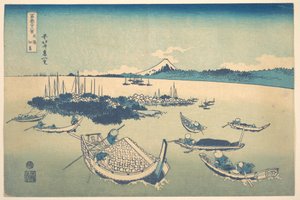 Tsukudajima a Musashi tartományban (Buyō Tsukudajima), a „A Fuji-hegy harminchat látképe” (Fugaku sanjūrokkei) című sorozatból alkotó: Katsushika Hokusai