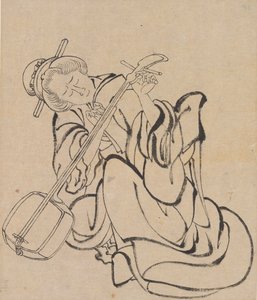 A Samisen hangolása, 18. század vége-19. század eleje. alkotó: Katsushika Hokusai