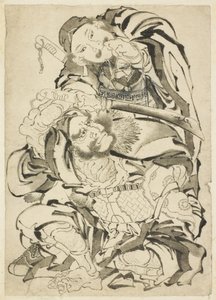 Két kínai hős, 1815-49 körül (tinta papíron) alkotó: Katsushika Hokusai