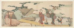 Két nő és egy fiú a sétányon alkotó: Katsushika Hokusai