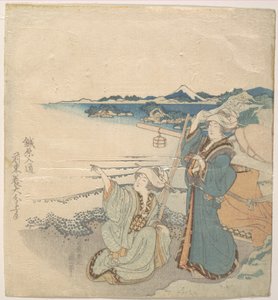 Két fiatal hölgy a parton; az egyik mutat alkotó: Katsushika Hokusai
