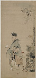 Két mulattató sétál az újév alkalmából, Edo-korszak, 1830-32 körül (tus és színes, papír) alkotó: Katsushika Hokusai