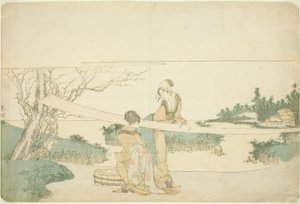 Két nő nyújtó ruhát alkotó: Katsushika Hokusai
