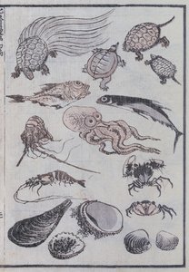 Tenger alatti lények egy mangából (színes fatömbnyomat) alkotó: Katsushika Hokusai