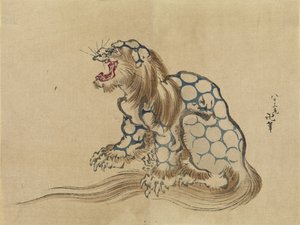 Cím nélkül, c. 1890 (fatömbnyomat, tinta és színes papíron) alkotó: Katsushika Hokusai