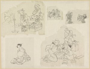 Öt ábrázolás különböző helyzetekben lévő emberekről alkotó: Katsushika Hokusai