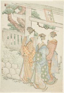 A Hachiman-szentély látogatói alkotó: Katsushika Hokusai