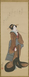 Nő pipát tartva, Edo-korszak, 1814-1815 körül (tinta és szín a selyemen) alkotó: Katsushika Hokusai