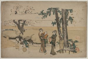 Nő elhalad egy út menti bolt mellett Oji közelében alkotó: Katsushika Hokusai