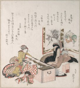 Nők, akik a tűztartó körül teát készítenek alkotó: Katsushika Hokusai