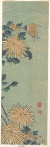 Sárga krizantémok kék háttér előtt alkotó: Katsushika Hokusai
