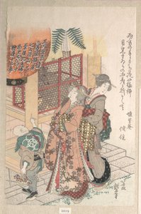 Fiatal nők egy sintó szentélyben alkotó: Katsushika Hokusai