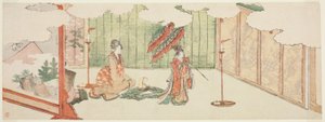 Fiatal lány táncol a nemesi kúriában alkotó: Katsushika Hokusai