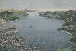 Nagasaki kikötője, 1800-50 körül (selyemfestmény) alkotó: Kawahara Keiga