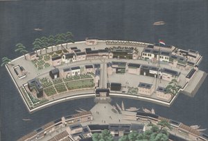 Deshima szigete, 1833-46 körül alkotó: Kawahara Keiga