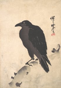 Fatörzsön pihenő varjú, 19. század közepe-vége. alkotó: Kawanabe Kyosai